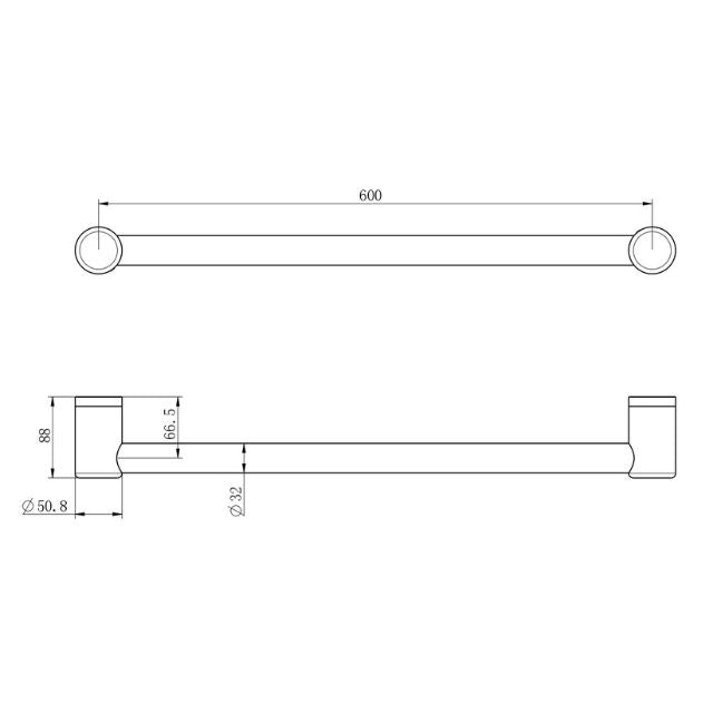 Nero Mecca Care 32mm Grab Rail 600mm Brushed Nickel