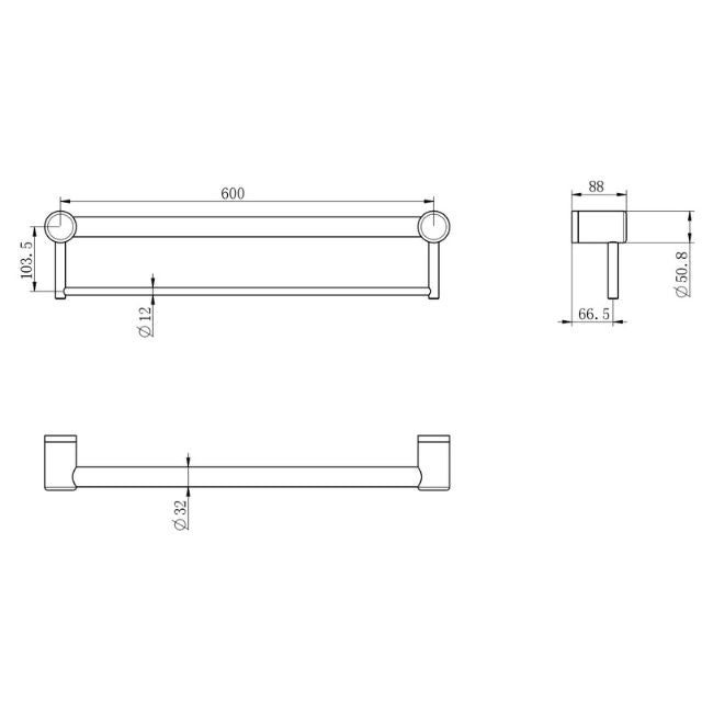 Nero Mecca Care 32mm Grab Rail With Towel Holder 600mm Brushed Bronze