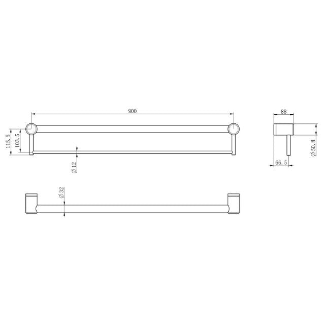 Nero Mecca Care 32mm Grab Rail With Towel Holder 900mm Brushed Nickel