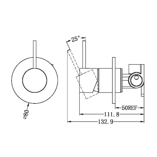 Technical Drawing Nero Mecca 80mm Shower Mixer Handle Up in Matte White NR221911BMW - The Blue Space
