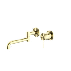 Nero Mecca Wall Basin/Bath Mixer Set with Swivel Spout Length 225mm in Brushed Gold NR221910RBG - The Blue Space
