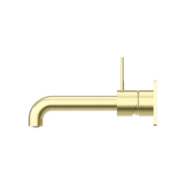 Buy Online Nero Mecca Wall Basin Mixer Handle Up 120mm Spout Brushed Gold - NR221910b120BG - The Blue Space