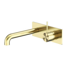 Nero Mecca Wall Basin Mixer Handle Up 120mm Spout Brushed Gold - NR221910b120BG - The Blue Space