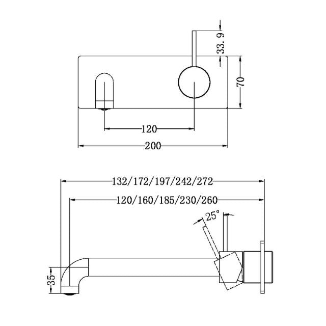 Nero Mecca Wall Basin/Bath Mixer Handle Up 185mm Brushed Bronze