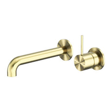 Nero Mecca Wall Basin Mixer Separate Backplate Handle Up 120mm Spout Brushed Gold - NR221910D120BG - The Blue Space