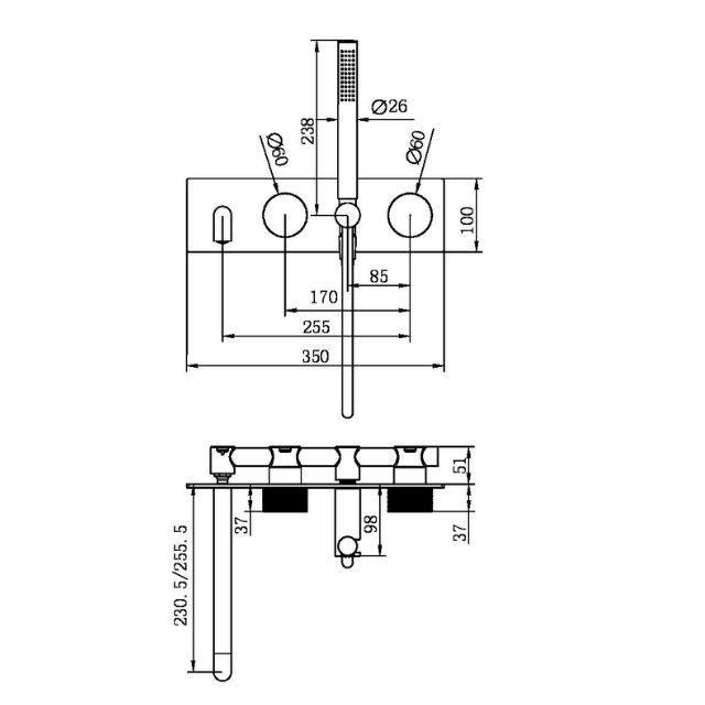 Nero Opal Progressive Shower System With Spout 250mm Graphite