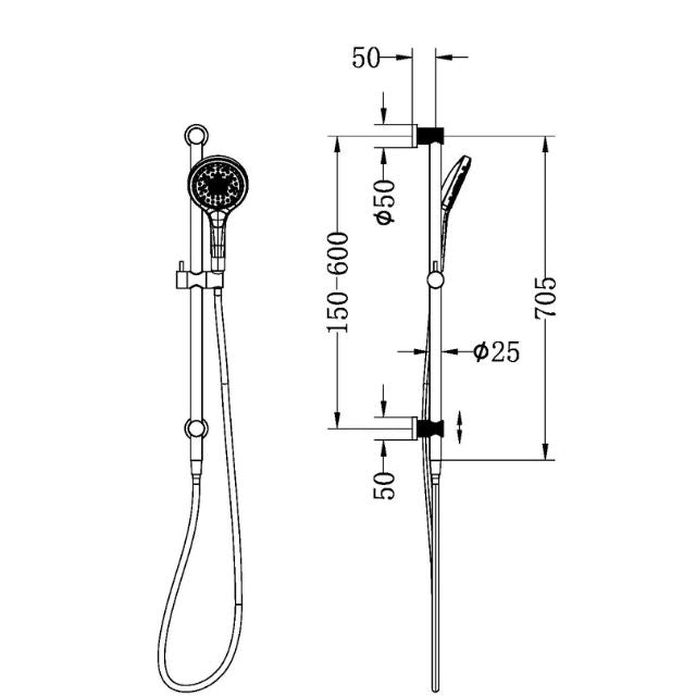 Nero Opal Shower Rail With Air Shower II Brushed Nickel