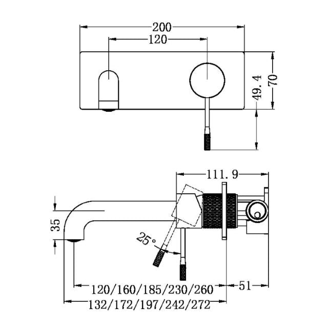 Nero Opal Wall Basin/Bath Mixer 160mm Brushed Nickel