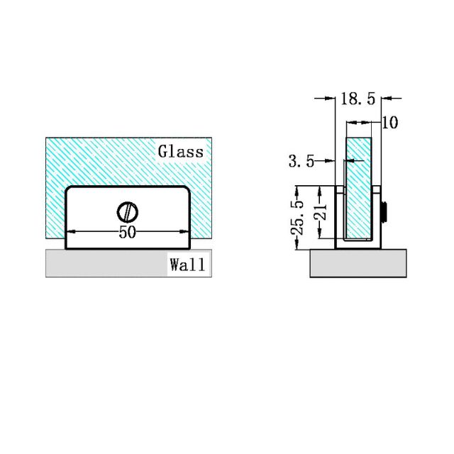 Technical Drawing Nero Shower U-Shaped Bracket 10mm Glass Chrome NRSH203aCH - The Blue Space