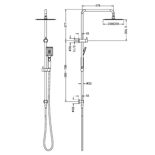 Nero Square Project Twin Shower Brushed Nickel