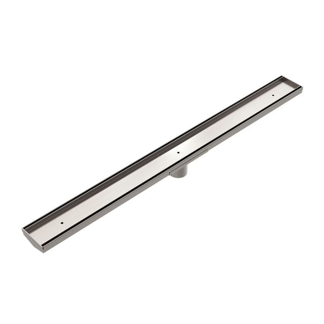 Nero Tile Insert V Channel 900x82mm Floor Grate 50mm Outlet Brushed Nickel