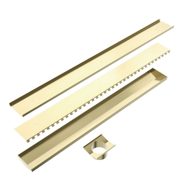 Angle Nero Tile Insert V Channel Floor Grate 89mm Outlet With Hole Saw Brushed Gold NRFG001HSBG - The Blue Space