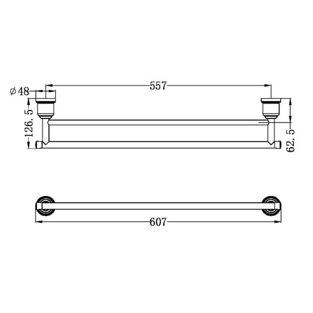 Nero York Double Towel Rail 600mm Matte Black