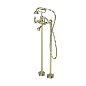 Nero York Freestanding Bath Set With Metal Hand Shower Aged Brass