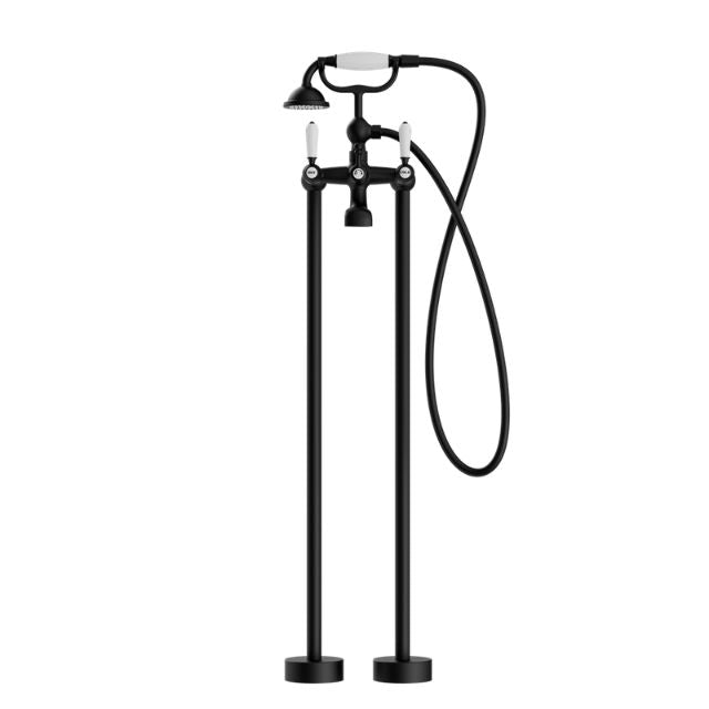 Buy Online Nero York Freestanding Bath Set With White Porcelain Hand Shower Matte Black NR692103a01MB - The Blue Space