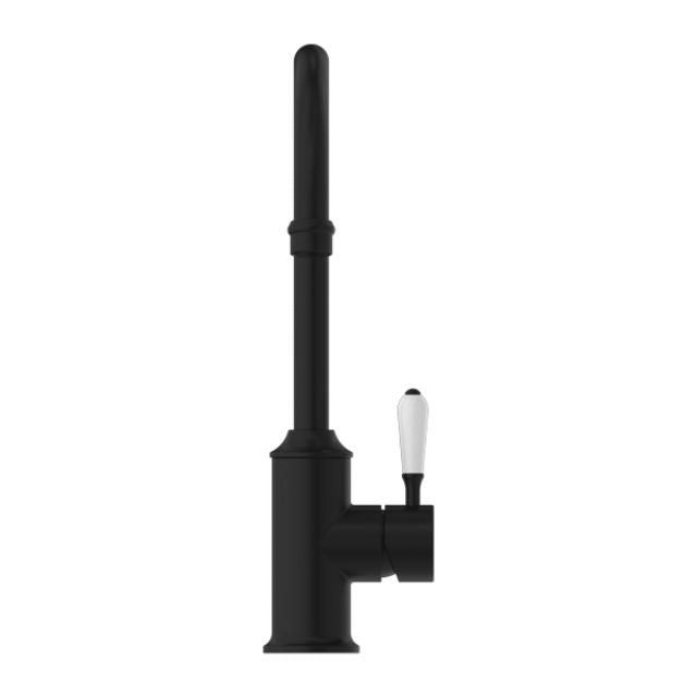 Buy Nero York Kitchen Mixer Gooseneck Spout With White Porcelain Lever Matte Black NR69210601MB - The Blue Space