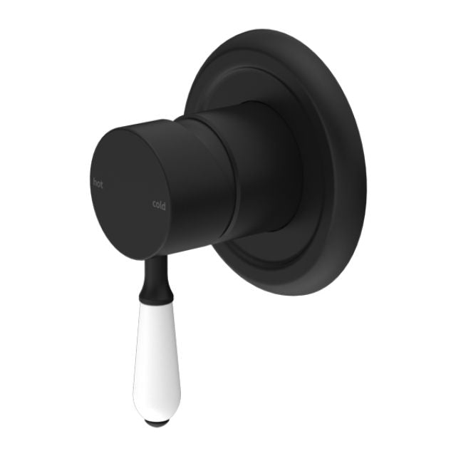 Nero York Shower Mixer With White Porcelain Lever Matte Black NR69210901MB - The Blue Space