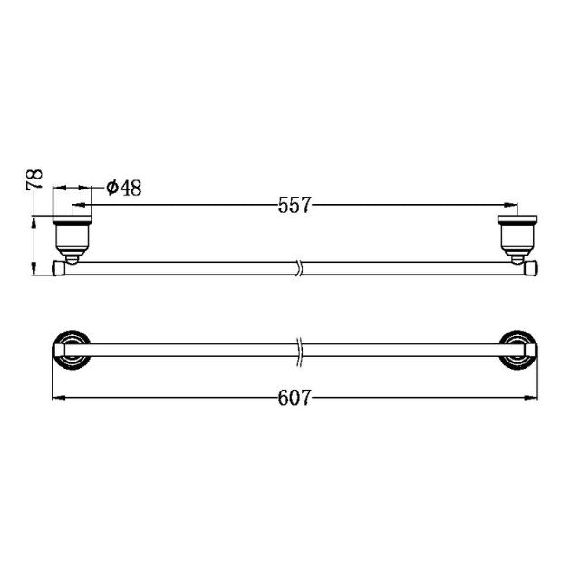 Nero York Single Towel Rail 600mm Aged Brass