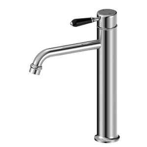 Nero York Straight Tall Basin Mixer With Black Porcelain Lever Chrome
