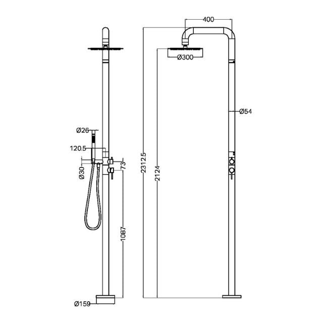 Nero Zen SS316L Outdoor Freestanding Shower Column Brushed Nickel