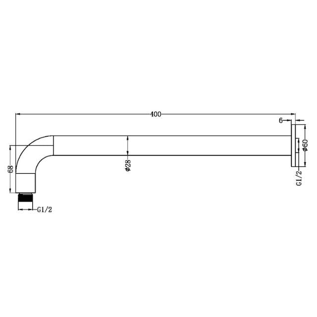 Nero Zen SS316L Round Shower Arm 400mm Length Brushed Bronze
