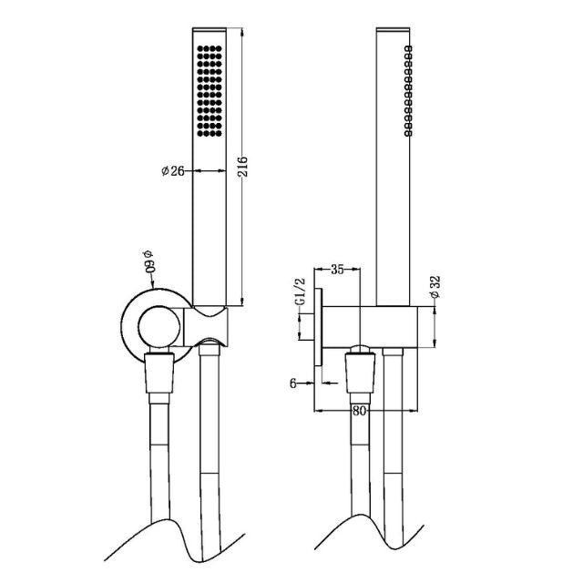 Nero Zen SS316L Shower On Bracket With Outdoor Shower Hose Brushed Nickel