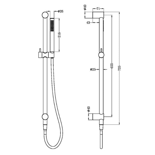 Nero Zen SS316L Shower Rail With Outdoor Shower Hose Graphite