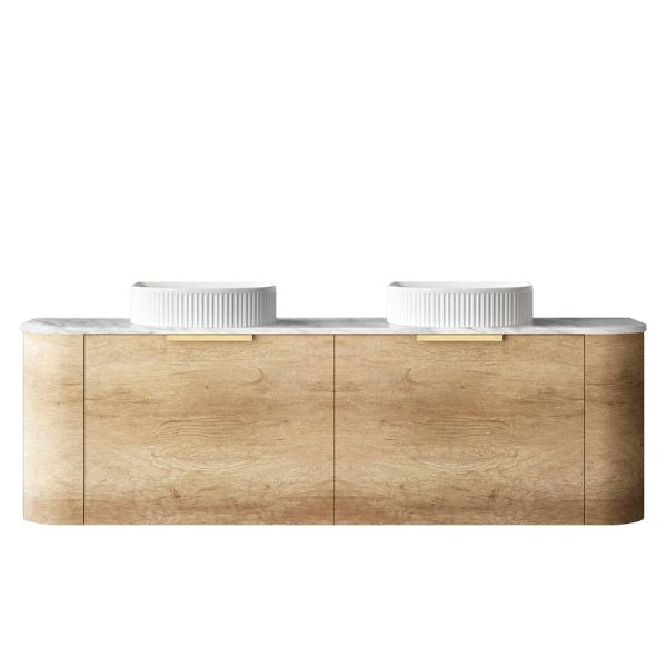 Otti Bondi 1500mm Wall Hung Curve Vanity Natural Oak with Natural Carrara Marble Stone Top