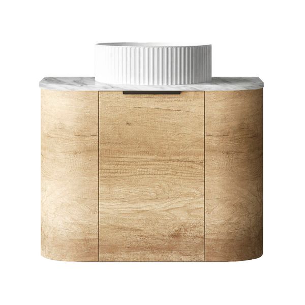 Otti Bondi 600mm Wall Hung Curve Vanity Natural Oak with Natural Carrara Marble Stone Top