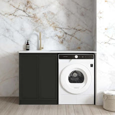 Otti Hampshire Black Base Laundry Cabinet With 1300mm Natural Carrara Marble Top