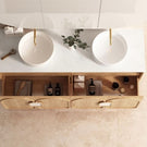 Otti Laguna 1500mm Double Bowl Wall Hung Vanity Natural American Oak with Pure White Stone