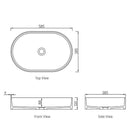Technical Drawing Otti Noosa 585mm Oval Above Counter Basin - Matte White SSB5838 - The Blue Space