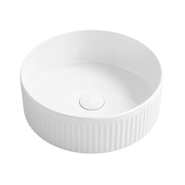 Otti Oxford 395mm Fluted Round Above Counter Basin - Gloss White OT3950