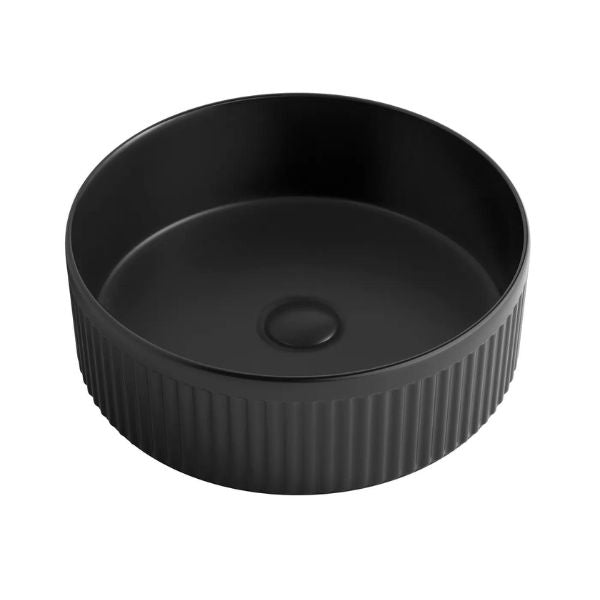 Otti Oxford 395mm Fluted Round Above Counter Basin - Matte Black OT3950MB 