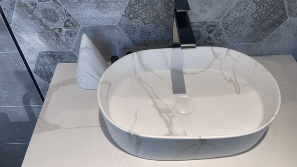 Animation Otti Quay 500mm Oval Above Counter Basin - Carrara OT5035MCAR - The Blue Space