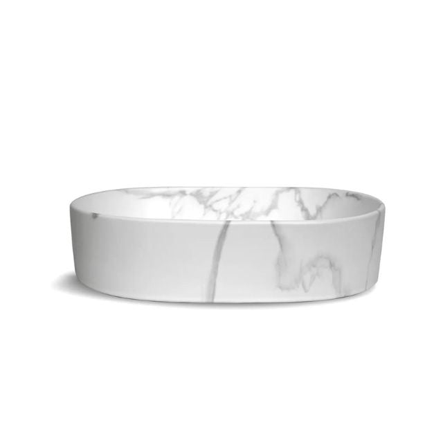 Otti Quay 500mm Oval Above Counter Basin - Carrara Marble Look OT5035MCAR - The Blue Space