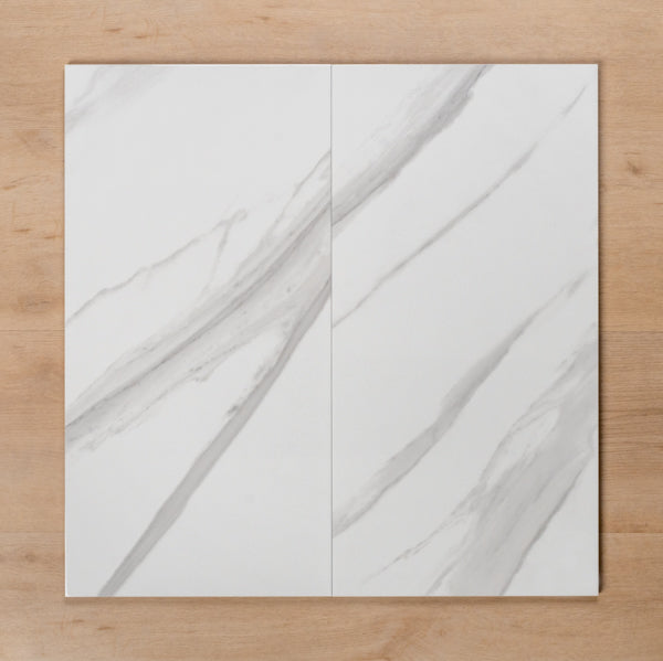 Perisher White Marble Gloss Rectified Ceramic Wall Tile 300x600mm