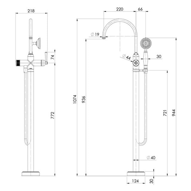 Phoenix Cromford Floor Mounted Bath Mixer with Hand Shower Brushed Gold