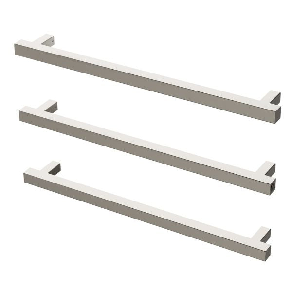 Phoenix Heated Triple Towel Rail Square 600mm - Brushed Nickel