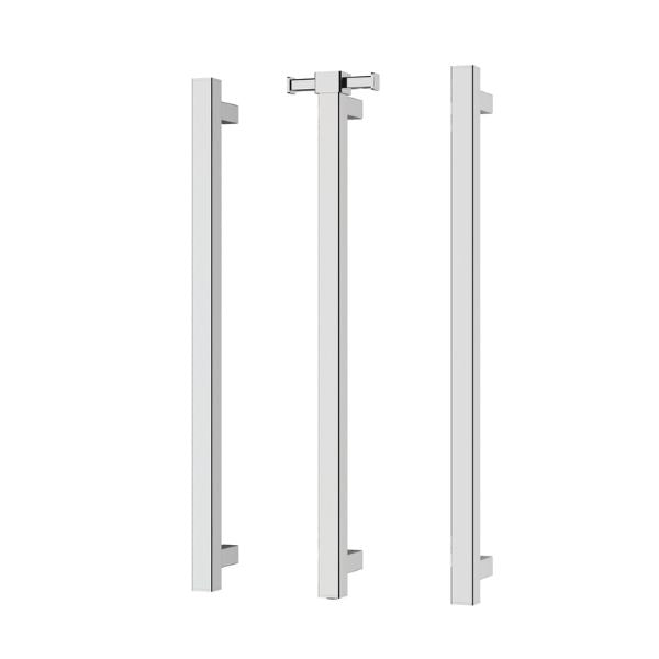 Phoenix Heated Triple Towel Rail Square 600mm - Chrome With Vertical Rail Hook Square