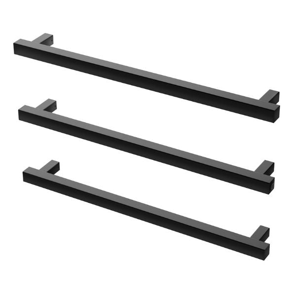 Phoenix Heated Triple Towel Rail Square 600mm - Matte Black - 651-8762-10 - Horizontal View