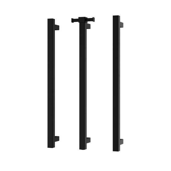 Phoenix Heated Triple Towel Rail Square 600mm - Matte Black with Vertical Rail Hook Square