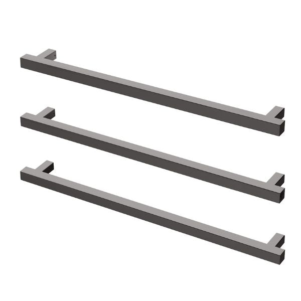 Phoenix Heated Triple Towel Rail Square 800mm - Brushed Carbon - Horizontal