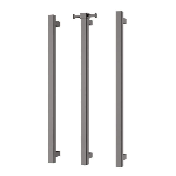 Phoenix Heated Triple Towel Rail Square 800mm - Brushed Carbon with Vertical Rail Hook Square