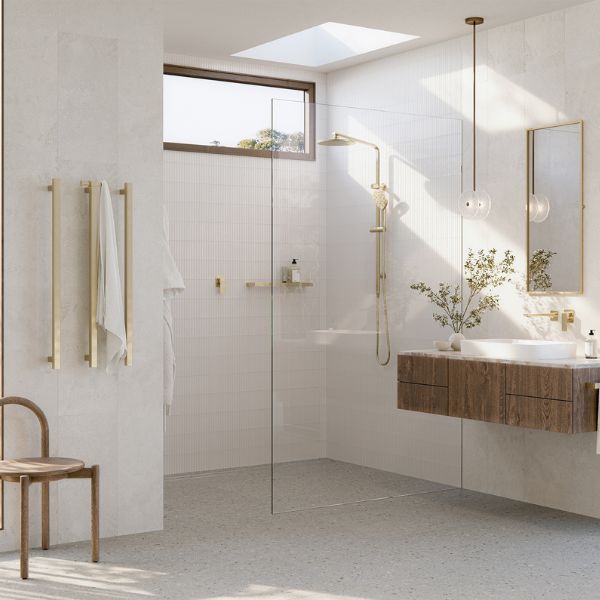 Phoenix Heated Triple Towel Rail Square 800mm - Brushed Gold
