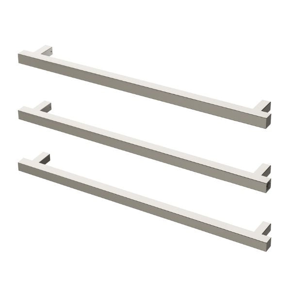 Phoenix Heated Triple Towel Rail Square 800mm - Brushed Nickel - Horizontal