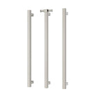 Phoenix Heated Triple Towel Rail Square 800mm - Brushed Nickel with Vertical Rail Hook Square