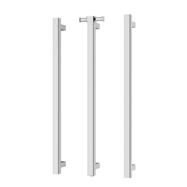 Phoenix Heated Triple Towel Rail Square 800mm - Chrome with Vertical Rail Hook Square