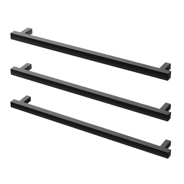Phoenix Heated Triple Towel Rail Square 800mm - Matte Black - Horizontal