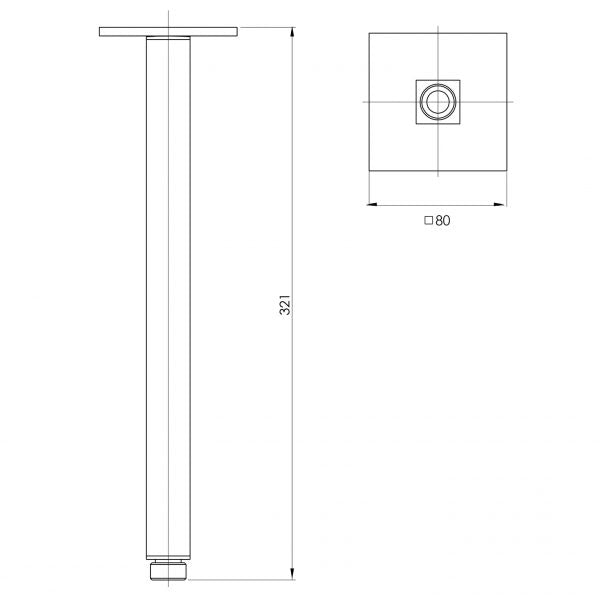 Phoenix Lexi Ceiling Arm Only 300mm Square - Brushed Carbon - Technical Drawing